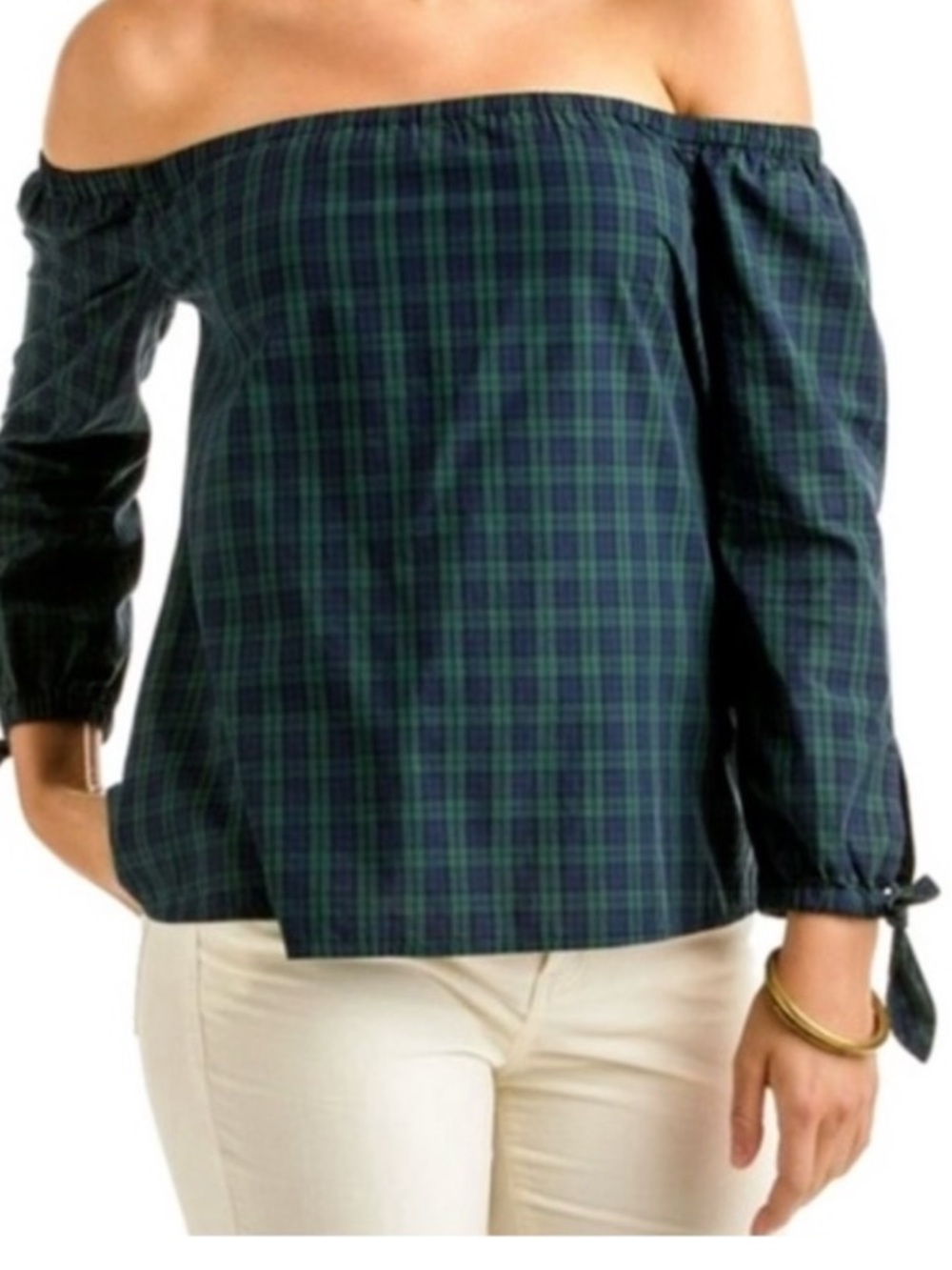 Talbots Green and Navy Plaid A-Line Skirt
